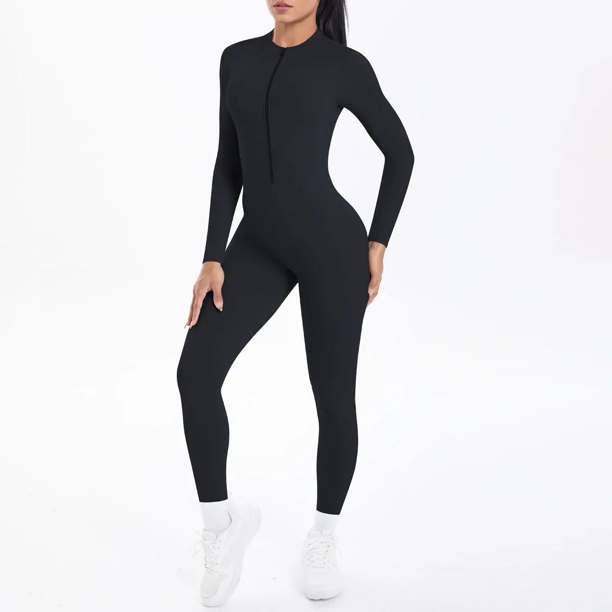 Solid Color Bodysuits for Woman's Backless Long Sleeved Zipper Yoga Jumpsuits High Dtrength Workout Sports Fitness Clothing Set