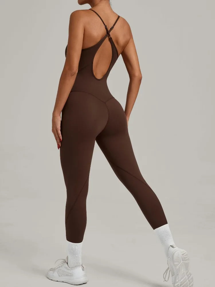 Women Sports Fitness Jumpsuit Cross Open Back Adjustable Shoulder Strap Hip Lift Tight Slim Fit Yoga Set Gym Running Sports Kit