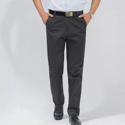 Men's 100% Cotton Summer Thin Pant Autumn Thick Classic Solid Casual Bland High Waist Trousers Business Office Cargo Pants Cheap