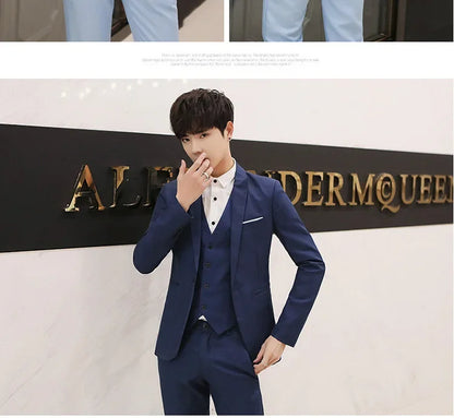 Western-Style Men's Suits Cross-Border Wholesale New Arrival Slimming Three-Piece Set Korean Version Business Professional Gown