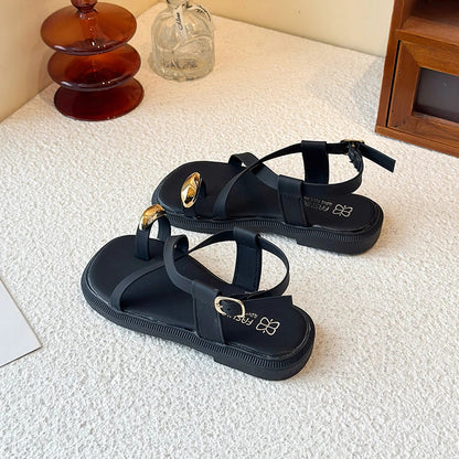 Summer New Kids Beach Sandals Clip-toe Outdoor Girls Roman Sandals School Fashion Cross-tied Children's Flat Sandals Non-slip