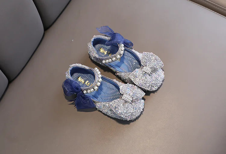 Toddler Girl's Princess Shoes Sequins Lace Bowknot 21-36 Children Mary Janes Three Colors Luxury Trendy Party Kids Shoes Flats