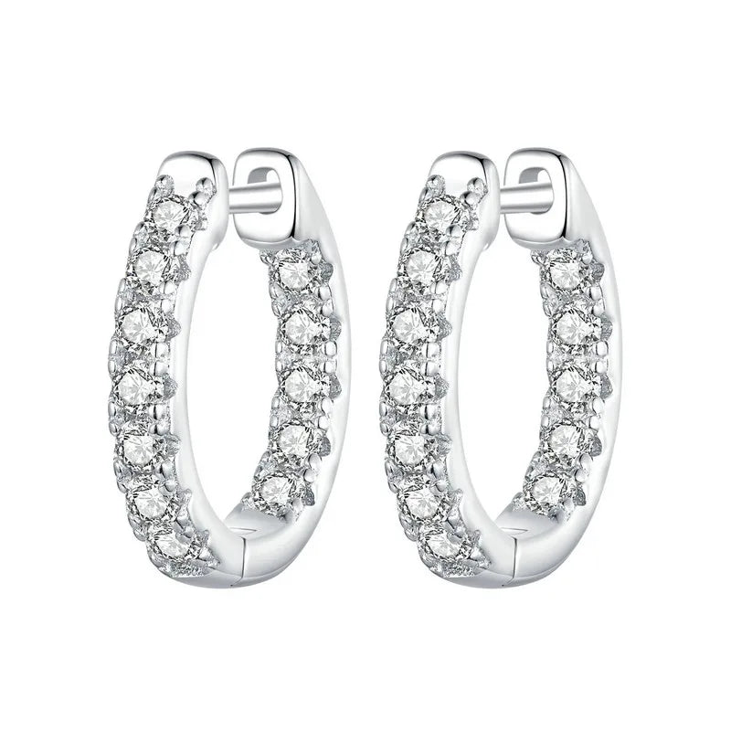 Moissanite 925 Sterling Silver Hoop Earrings D Color Round Cut Lab Diamond Earrings with Certification