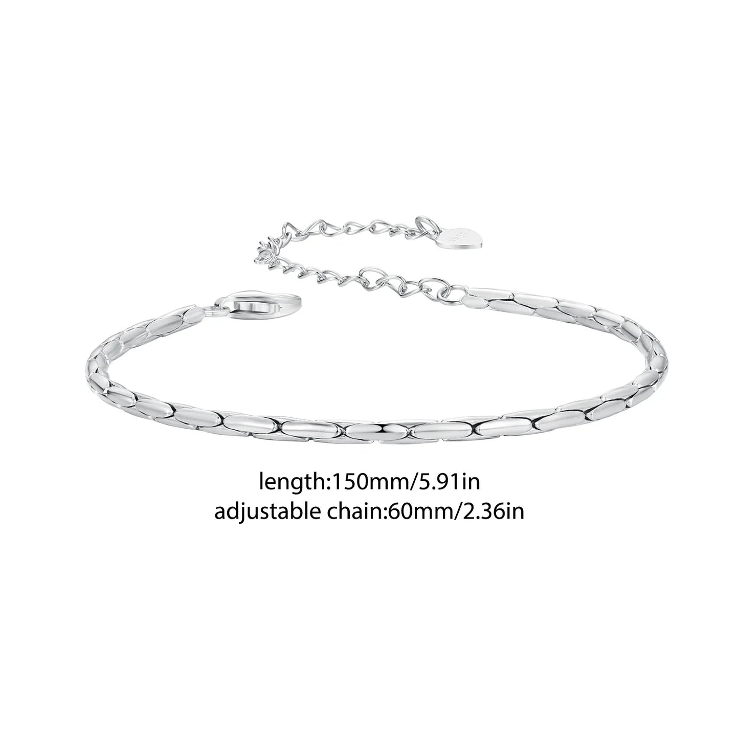 White Gold Plated Bracelet for Women, 925 Sterling Silver Snake Chain Bracelet Dainty Fashion Basic Bracelet BSB173