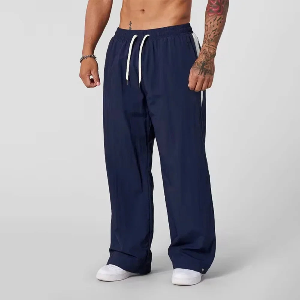 2025 Autumn New Track Pants Men's Loose Casual Pants Wide Leg Trendy Sports Splicing Breathable Pants American Sports Pants