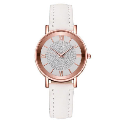 Women Watch Ladies Rhinestone Dial Wristwatch Leather Band Quartz Watches Gifts