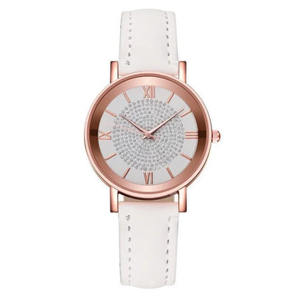 Women Watch Ladies Rhinestone Dial Wristwatch Leather Band Quartz Watches Gifts