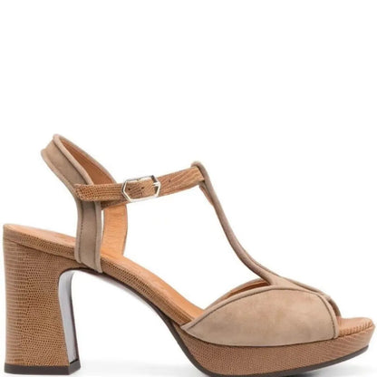 Genuine Leather Shoes High Heels Women Luxury Platform Sandals Thick Heels Designer Square Ladies 36-44