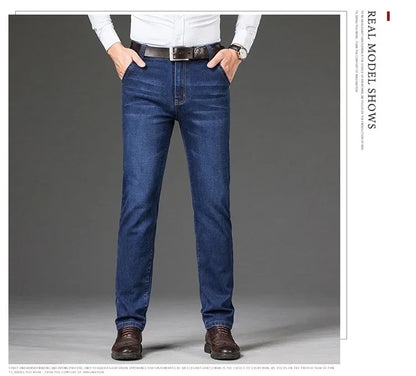 Plus Size 42 44 46 Spring Autumn Men's Fashion Casual Jeans Black Blue Classic Business Straight Elasticity Brand Denim Trousers