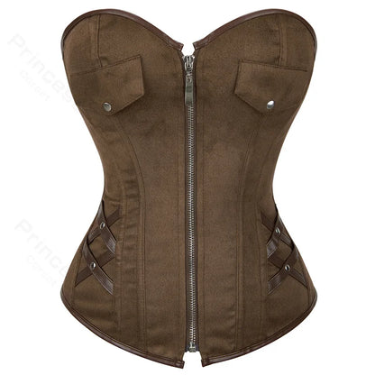 Steampunk Corsets for Women V-neck Gothic Corset Jacquard Corset Vest Cosplay Costume Pirate Corset Brown Black