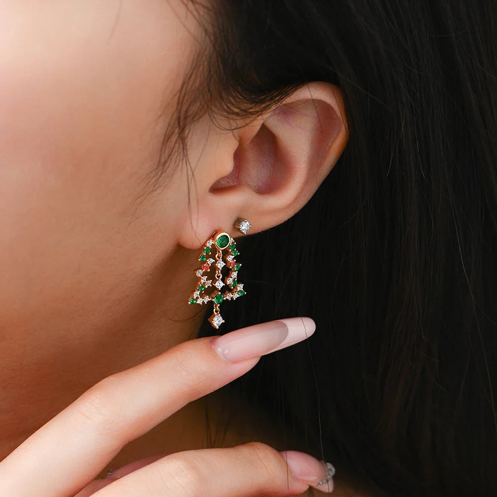 2025 Christmas Tree Stud Earrings S925 Sterling Silver 18K Gold Plated Zircon Eardrop For Women Girl Party Fine Jewelry