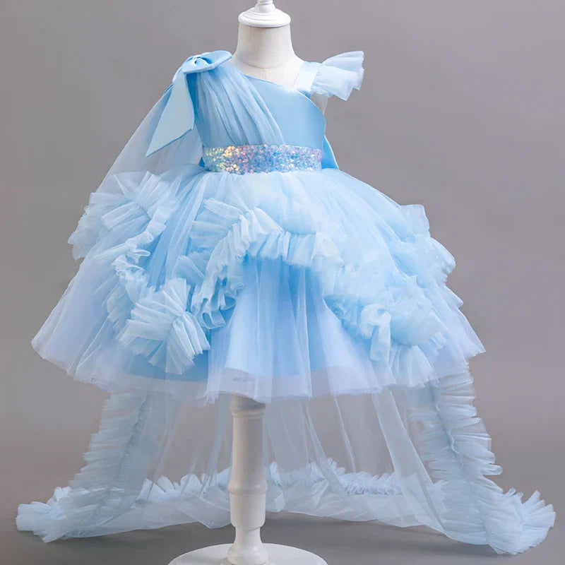 KLFLGD Novos vestidos de festa de verão para meninas vestido de festa elegante para casamento de floristas vestido de cauda de tule rosa para meninas de 2 a 6 anos