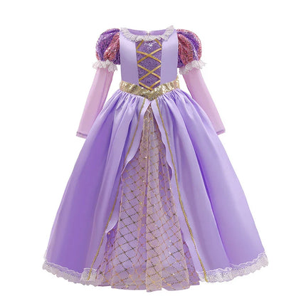 Girls Rapunzel Dress Kids Tangled Disguise Carnival Girl Princess Costume Birthday Party Gown Outfit Clothes 2-10 Years