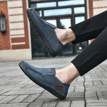 Handmade Leather Men Shoes Casual Comfortable Slip On Loafers Men Leather Shoes Flats Moccasins Walking Shoes