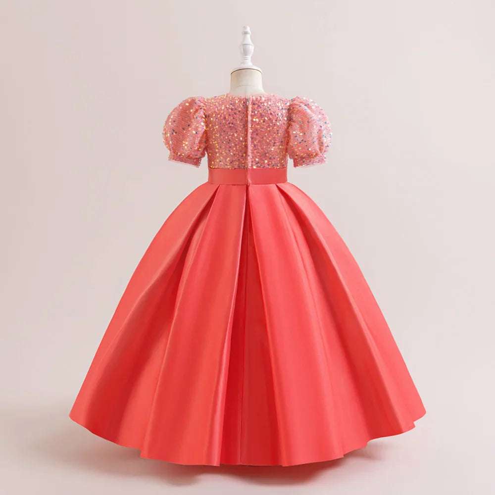 Christmas Sequin Bridesmaid Girl Dresses Elegant Bow Wedding Party Princess Prom Kids Dress For Girls Birthday Evening Costumes