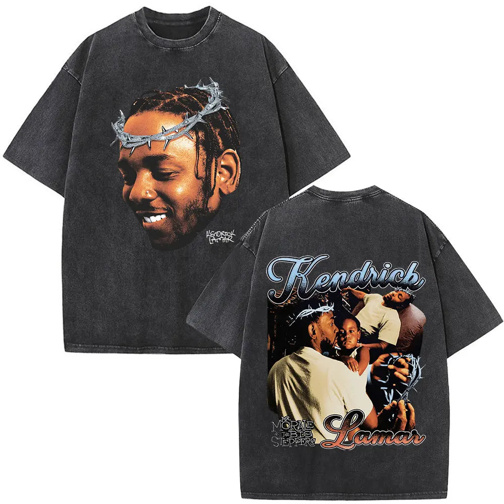 Washed Vintage Rapper Kendrick Lamar Album Merch T-shirts Men's Clothing Hip Hop Retro Oversized T-shirt Fashion Trend Tee Shirt