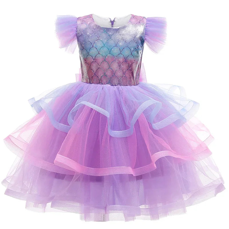 Vestidos de Cosplay de Meninas da Princesa Sereia, Vestido Tutu Brilhante em Camadas, Vestidos de Festa de Carnaval para Meninas, Presentes de Vestido de Aniversário