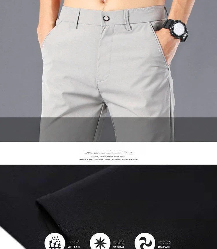 Men's Lightweight Casual Pants Summer Thin Ice Silk Straight Tube Simple Business Office Trousers Comfortable Soft Daily Wear