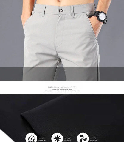 Men's Lightweight Casual Pants Summer Thin Ice Silk Straight Tube Simple Business Office Trousers Comfortable Soft Daily Wear