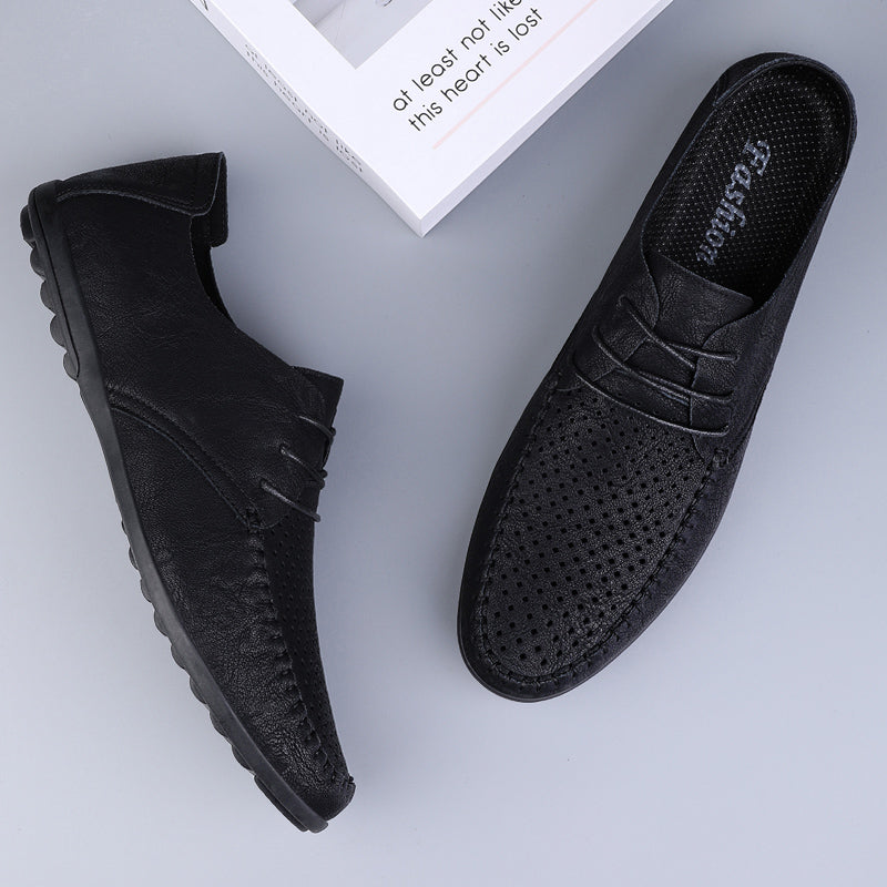 Summer Hollow Out Leather Shoes Men Luxury Italian Men Casual Handmade Moccasins Designer Breathable Boat Shoes