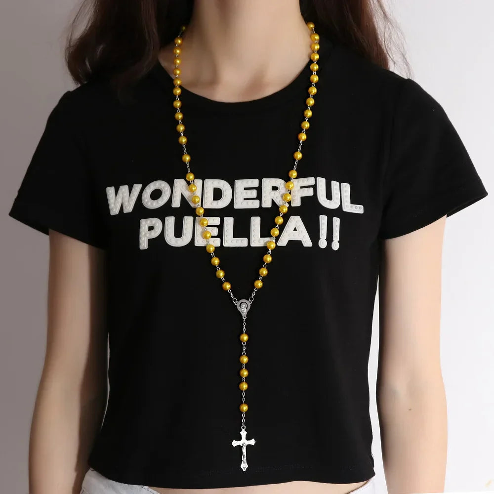 Fashion Vintage Cross Necklace Rosary Beads Chain Jesus Crucifix Virgin Mary Pendant Chain Jewelry Necklace