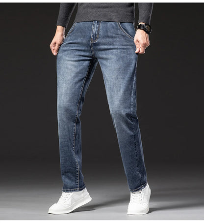 New Autumn and Winter  Plus Size 40 42 44 Men Straight Loose Jeans Business Fashion Denim Stretch Pants Male Brand Trousers