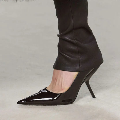 Brand Fashion Show Silvery 9cm High Heel Spring Autumn New Irregular Heels Black Red Pointed Sexy Women's Single Shoes Size 43