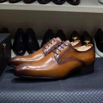 Classic Business Shoes Men Oxford Derby Genuine Leather Pointed Toe Fashion Lace Up High Quality Office Wedding Formal Shoe Male