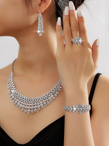New Dubai High Quality Jewelry Sets Leaf Design Bridal Necklace Earring Set AAA Cubic Zirconia femme Ladies Wedding Accessories