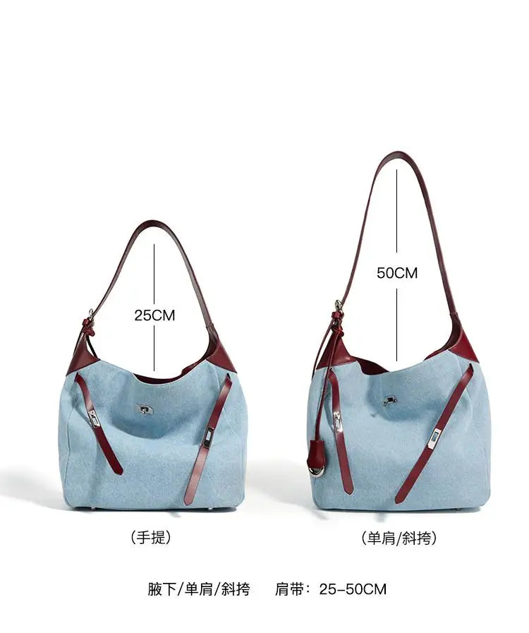 Women Fashion Denim Shoulder Bag Large Capacity Handbag Tote Hobo for Lady