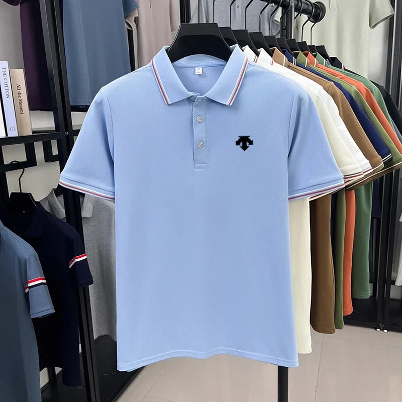 Men's Summer Solid Color Cool Breathable Luxury Polo Shirt Business Casual Collar T-shirt Short Sleeve Top