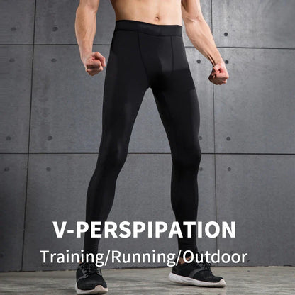 Mens Gym Compression Leggings Sport Training Pants Dry Fit Running Tights Fitness Basketball Jogging Workout Trousers Polyester