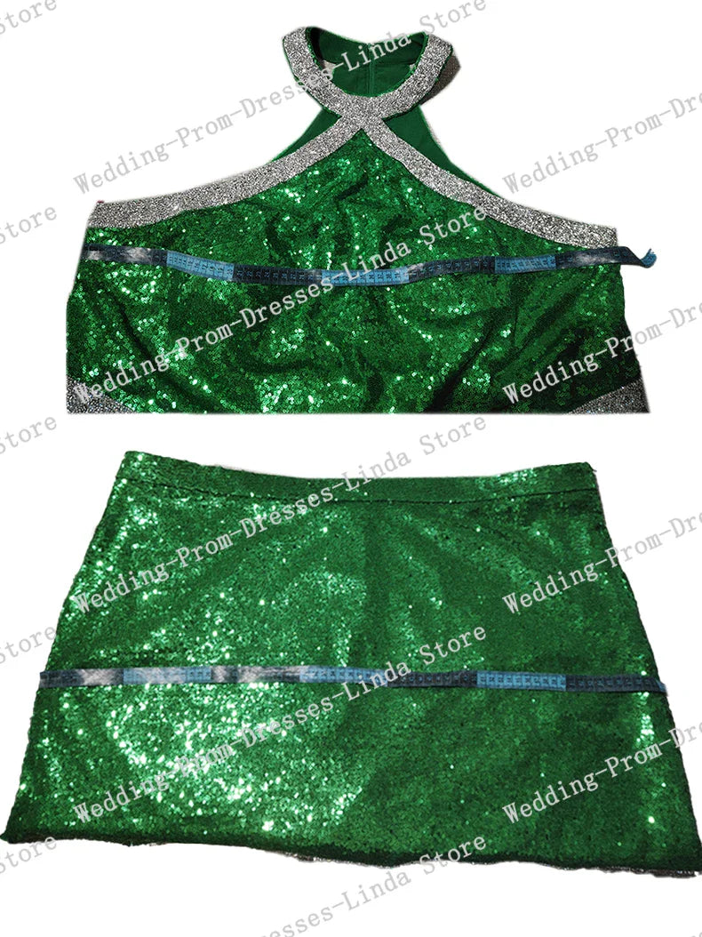 Cute Blue Celebrity Dresses with Silver Edge Sparkle Sequins Mini Cocktail Dresses Short Two Pieces Perform Dresses New in 2024
