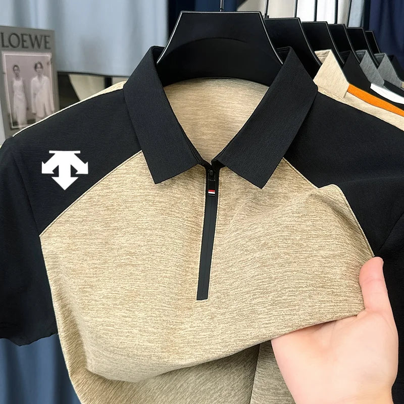 designer original printing summer men's short sleeve polo shirt lapel luxury zipper t-shirt fashion leisure ventilate men's wear