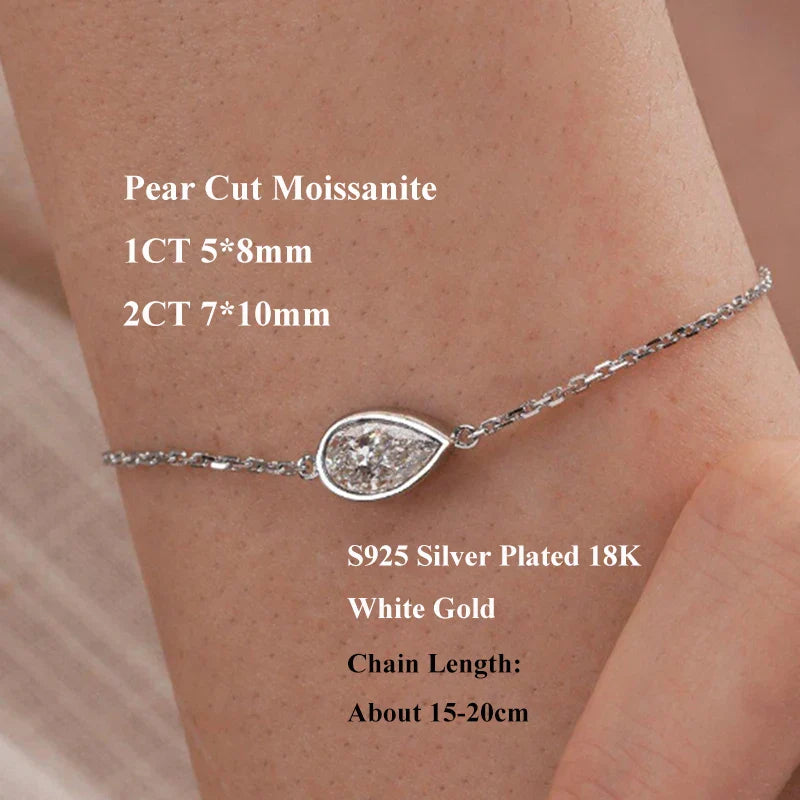 Bezel Setting 1/2CT Pear Marquise Emerald Cut Moissanite Solitaire Link Bracelet Women 925 Silver Diamond Party Wrist Chain