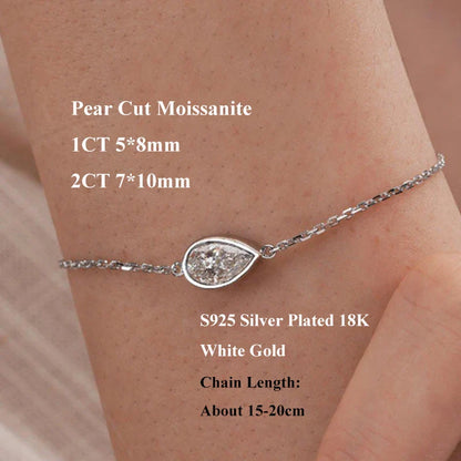 1/2CT Bezel Set Pear Oval Cut Moissanite Solitaire Link Bracelet Women S925 Silver Dainty Diamond Bridal Wrist Chain Gift