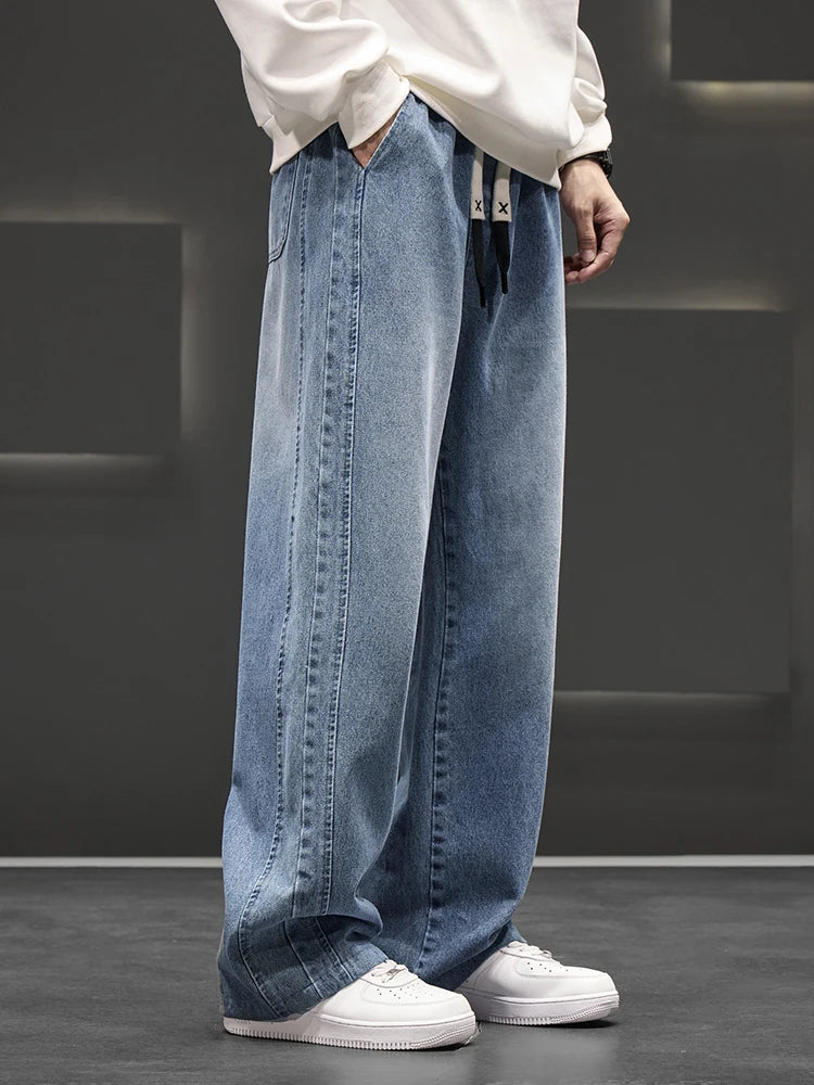 Spring Autumn Baggy Jeans Men Trousers Wide Leg Straight Denim Pants Daily Streetwear Loose Casual Jeans Asian Size L-6XL