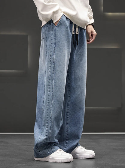 Spring Autumn Baggy Jeans Men Trousers Wide Leg Straight Denim Pants Daily Streetwear Loose Casual Jeans Asian Size L-6XL