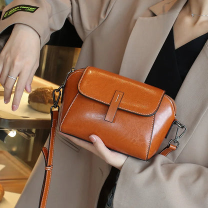 Women's Small Phone Bag Fashionable Oil Wax Cowhide Leather Handbag Versatile and Simple Shoulder Bag High Quality Crossbody Bag