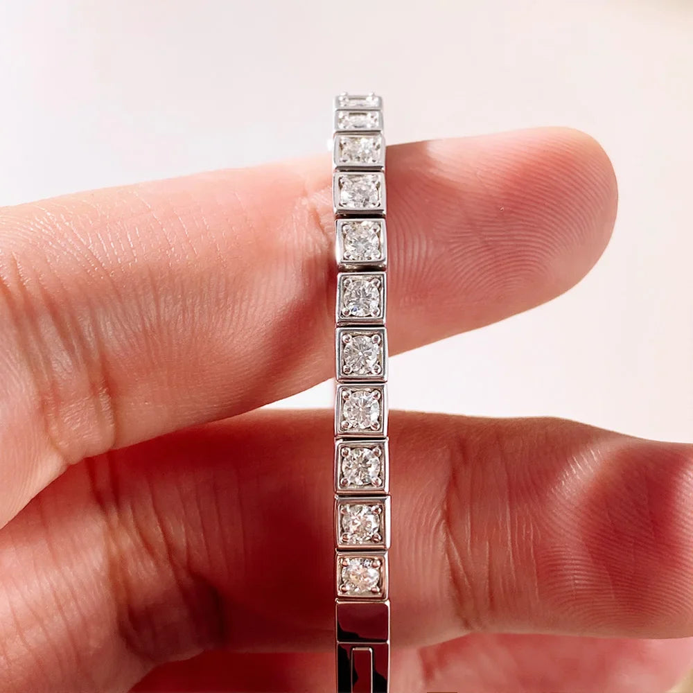 2.5MM Full D Color VVS1 Moissanite Bracelet Can Pass Diamond Test S925 Silver for Women Man Wedding Party Fine Jewelry