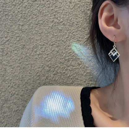 2024 Trending Black Rhinestone Statement Earrings for Women  Korean Gold Color Buckle Pendants Hanging Designer Earrings Jewelry