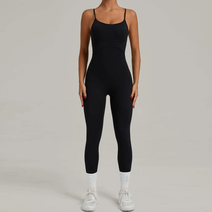 Women Sports Fitness Jumpsuit Cross Open Back Adjustable Shoulder Strap Hip Lift Tight Slim Fit Yoga Set Gym Running Sports Kit