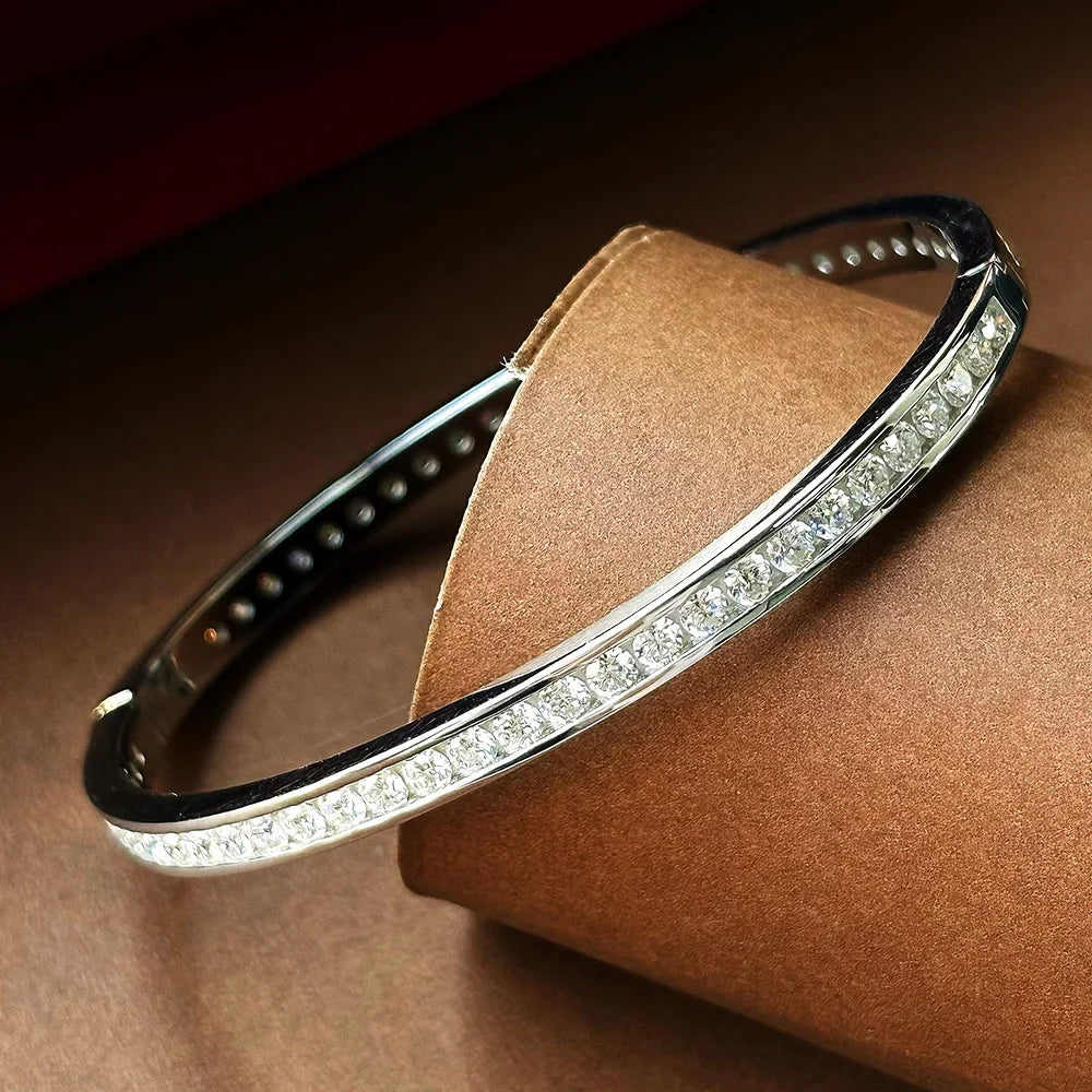 2.5mm Full Moissanite Bangle For Women 100% S925 Silver Sparkling D Color VVS Lab Diamond Bracelet Party Fine Jewelry Gift