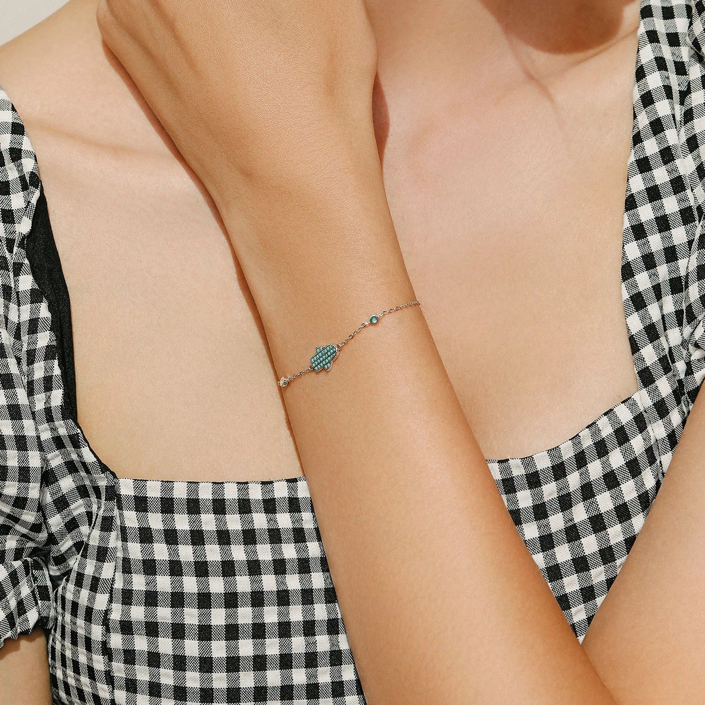 Cute Hands Ghost Natural Turquoise Bracelet For Women  925 Sterling Silver Link Chain Bracelet Anti-allergy Jewelry