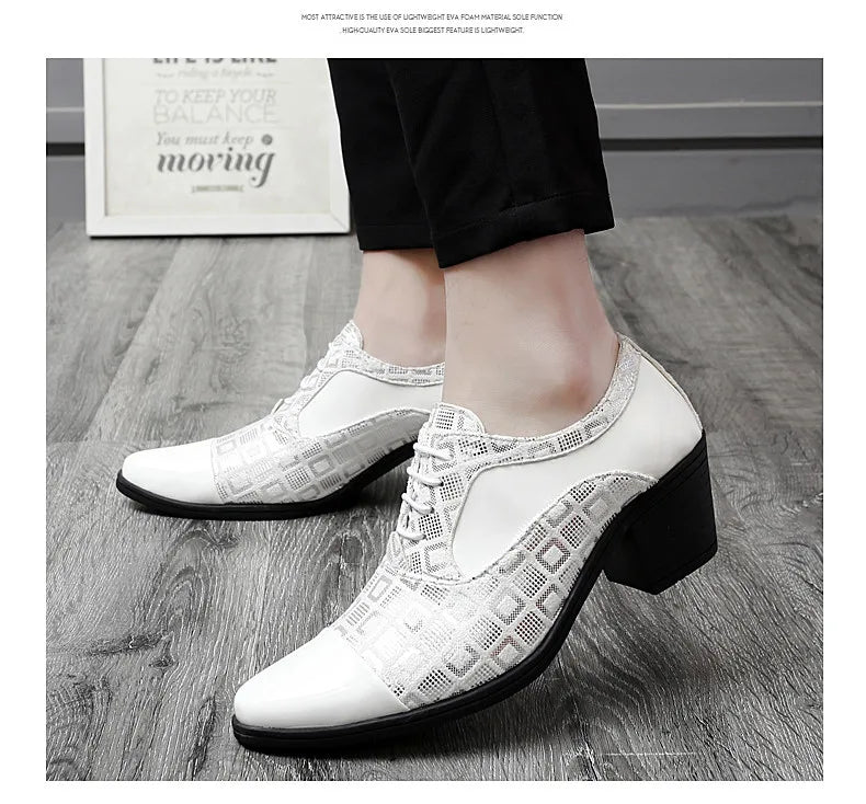 Men's High-heeled Leather Shoes Fashion Red Wedding Dresses Shoes For Men Luxury Formal Shoes Man zapatos de vestir