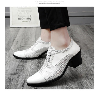 Men's High-heeled Leather Shoes Fashion Red Wedding Dresses Shoes For Men Luxury Formal Shoes Man zapatos de vestir
