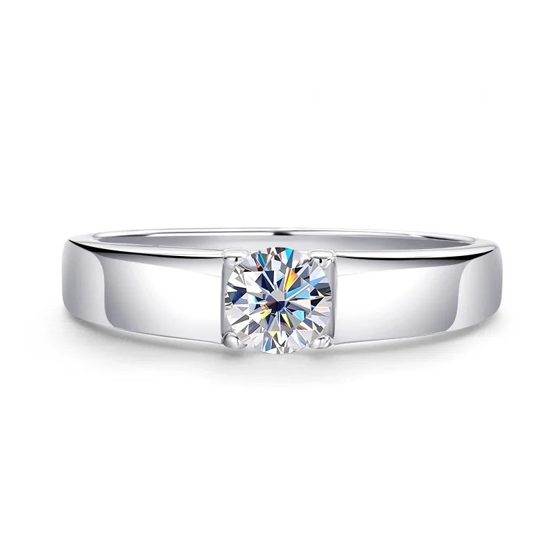 D Color 0.5CT 1CT Moissanite Ring for Men 925 Sterling Silver Simulation Diamond Wedding Band Classic Round Cut with