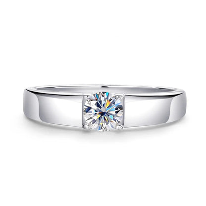 D Color 0.5CT 1CT Moissanite Ring for Men 925 Sterling Silver Simulation Diamond Wedding Band Classic Round Cut with