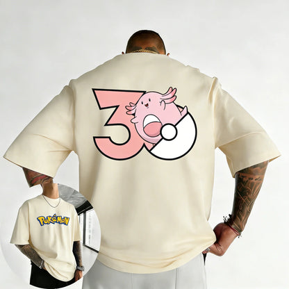 30th Anniversary Chansey Printed T-shirt Summer New Men's and Women's Harajuku Large Loose Casual Short Sleeve Top
