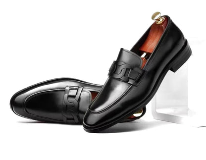 Metal Buckle Leather Shoes For Men Luxury Slip-on Genuine Leather Business Formal Shoes Groom Wedding Shoes